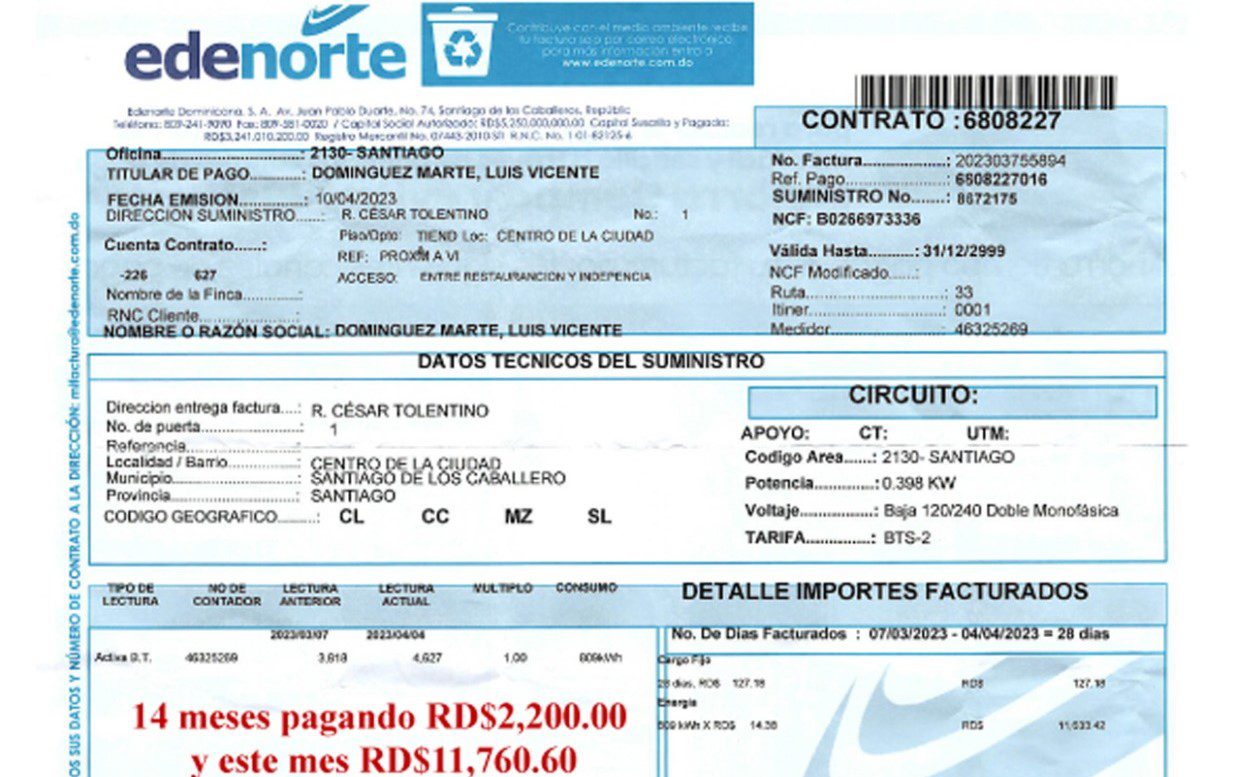 Denuncian aumentos injustificados en tarifa eléctica
