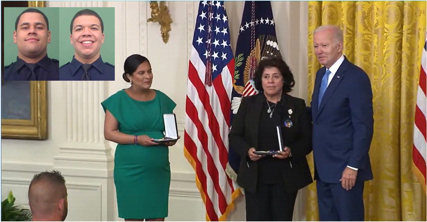Madre y viuda de policías dominicanos asesinados en Harlem reciben Medalla Póstuma al Valor del presidente de Estados Unidos