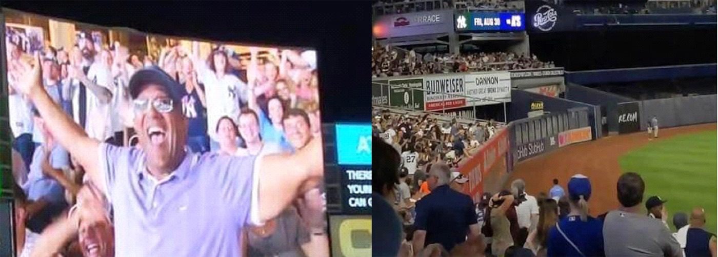 Empresario y activista Jaime Vargas proyectado en pantalla gigante en estadio de los Yankees