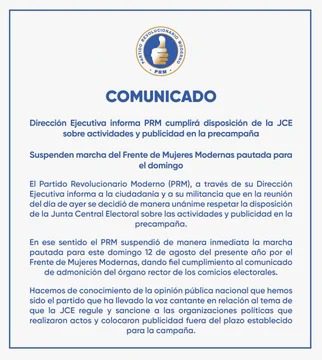 PRM hará caso a Junta Central Electoral sobre prohibición de proselitismo en precampaña