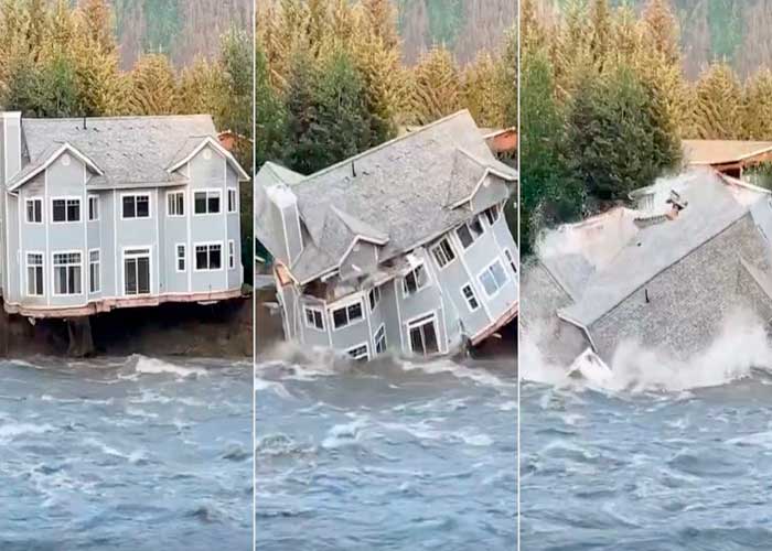 Una casa se desploma en un río por la ruptura de un glaciar en EE.UU.