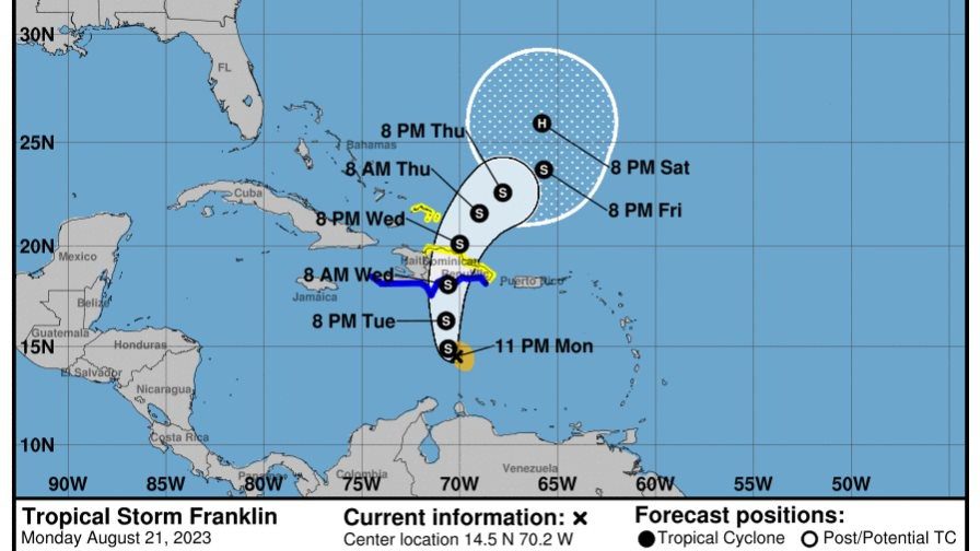 Franklin se acercará a RD este martes; sigue advertencia de que traerá muchas lluvias