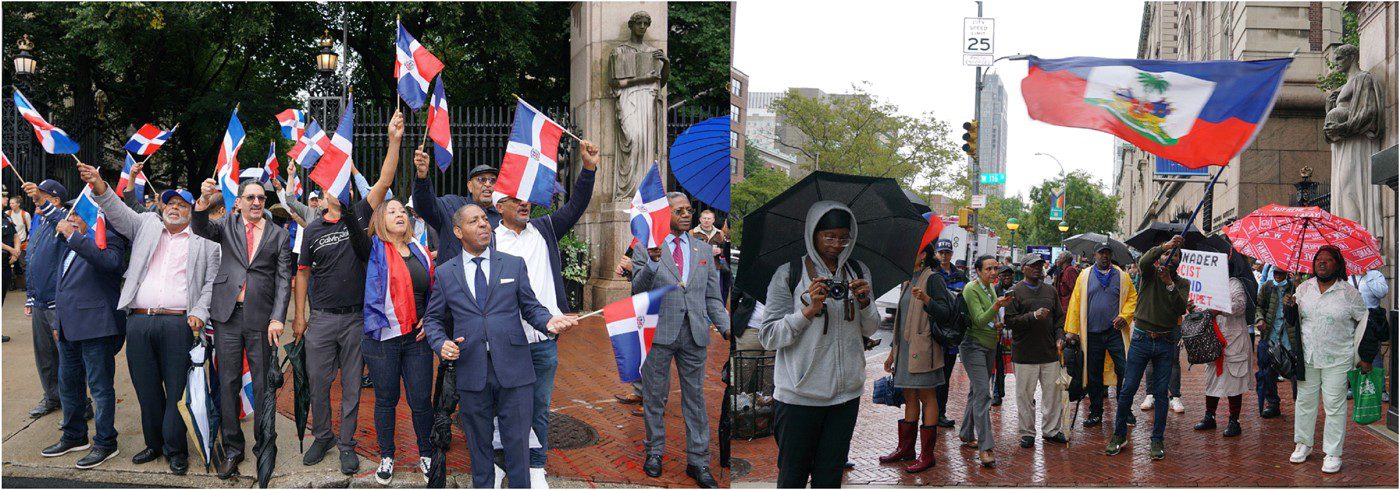 Dominicanos y haitianos se manifiestan a favor y contra cierre de fronteras en RD mientras Abinader participaba en foro en Universidad de Columbia