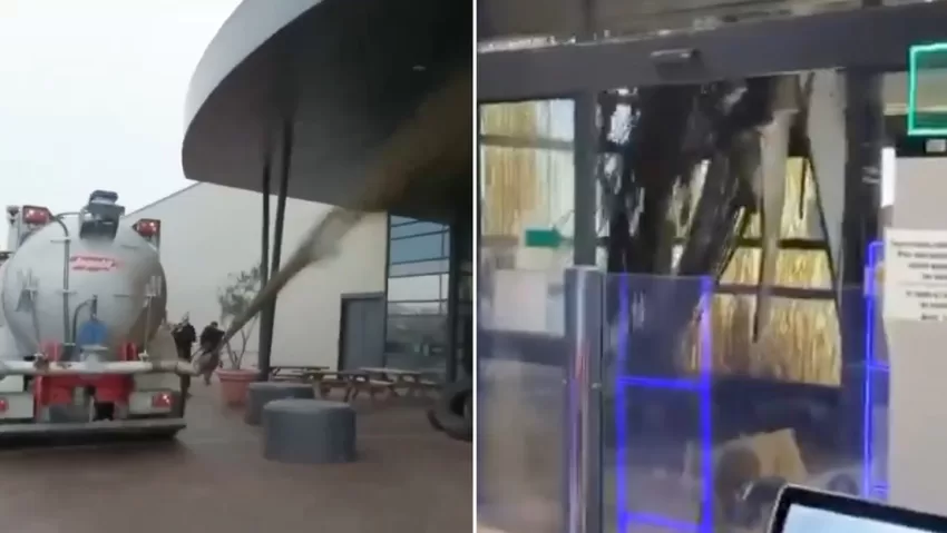 Se derrumba el techo de un supermercado tras ser arrojado estiércol por los agricultores franceses en huelga