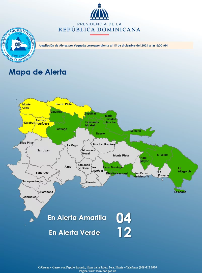 COE aumenta a 16 las provincias en alerta por lluvias