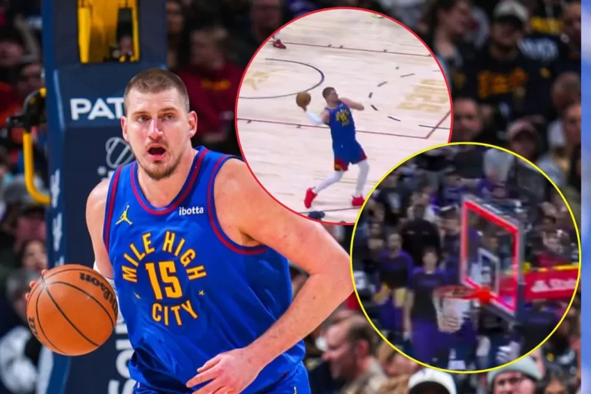 Nikola Jokic, jugador de los Denver Nuggets, anota un triple desde 20 metros