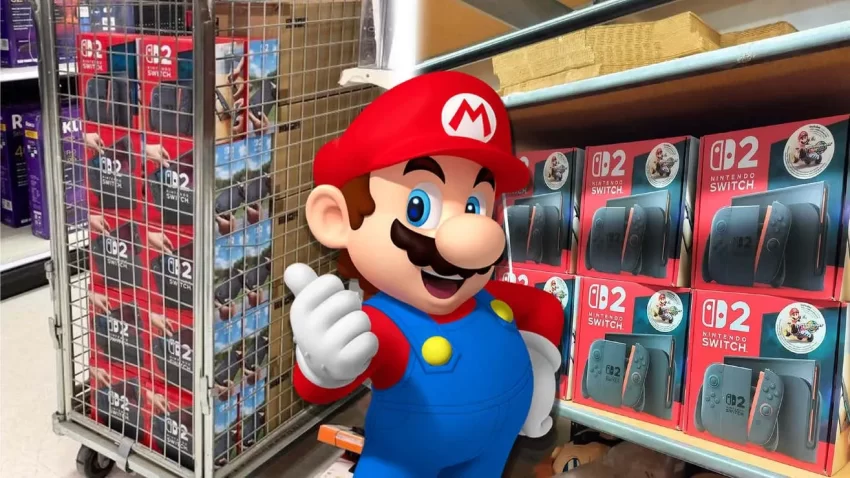 Target tiene muchas consolas Switch 2 guardadas en una jaula en el suelo de la tienda.