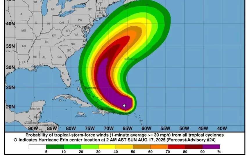 El CNH rebaja la categoría del huracán ‘Erin’ de cinco a cuatro