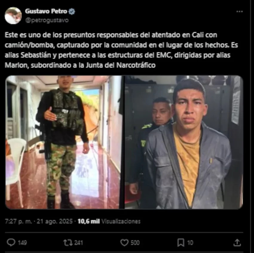 Redes sociales de uno de los capturados revelarían vinculación con disidencias de las FARC tras atentado en Cali