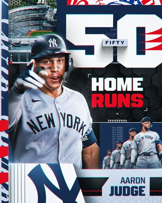 Aaron Judge supera los 50 jonrones por cuarta vez en su carrera y empata un récord histórico