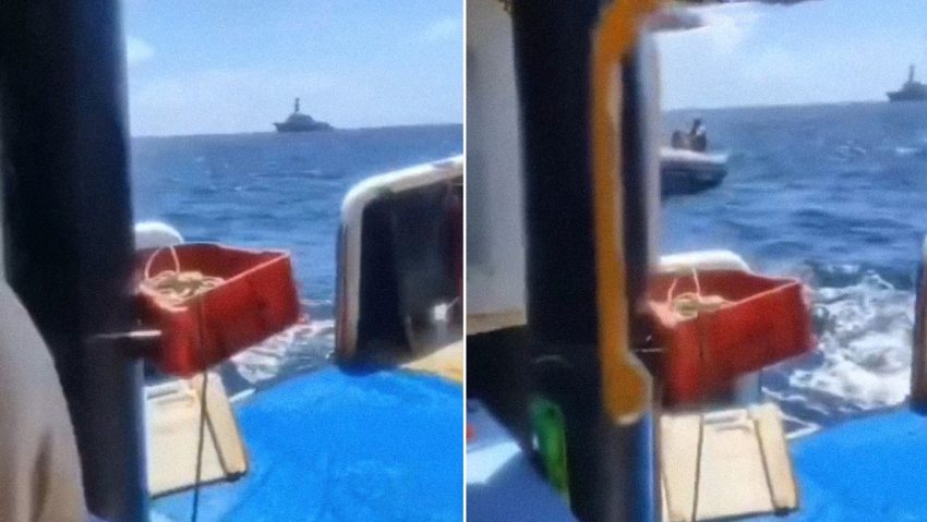 Momento en el que un destructor de EE.UU. asalta un barco pesquero venezolano