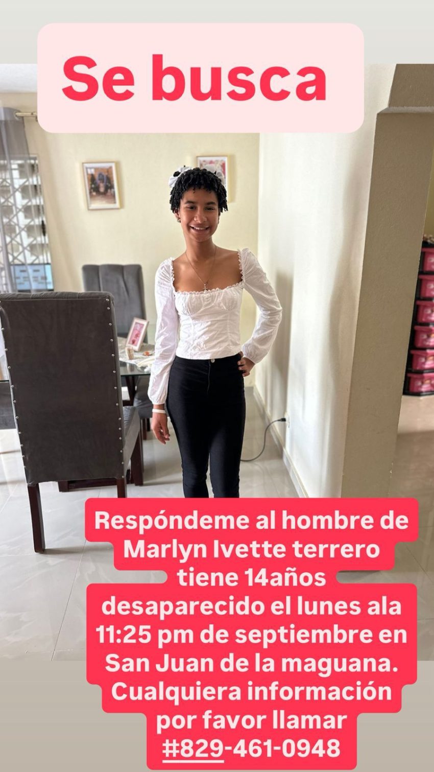 “¡Urgente! Se busca a Marilyn Ivette Terrero, adolescente de 14 años desaparecida en San Juan de la Maguana”