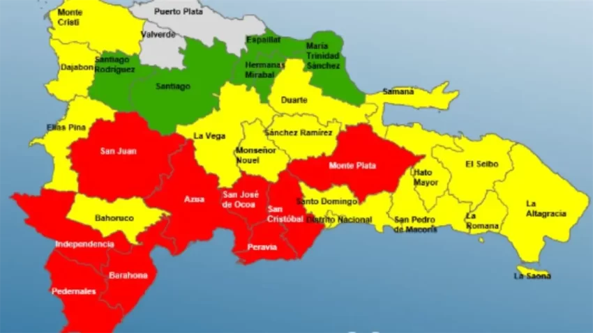 COE tiene 9 provincias en estado de alerta roja, 16 en alerta amarilla y 5 en alerta verde debido a las consecuencias del huracán Melissa.