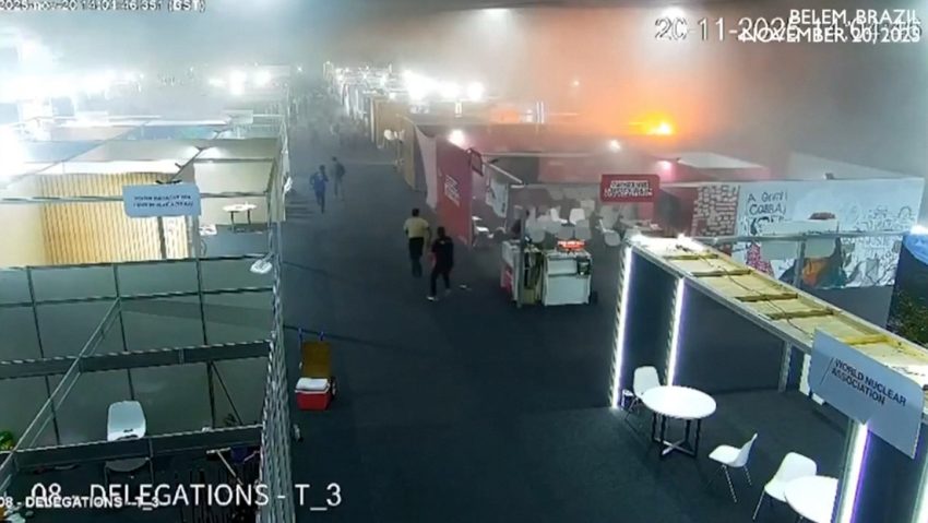 El momento exacto en que un microondas provoca el incendio en la COP30