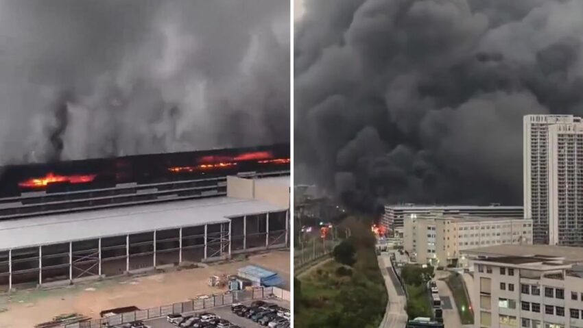 Colosal incendio en una fábrica de coches eléctricos en China