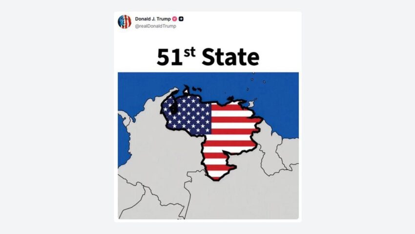 "Estado 51": Trump publica un mapa de Venezuela con la bandera de EE.UU.