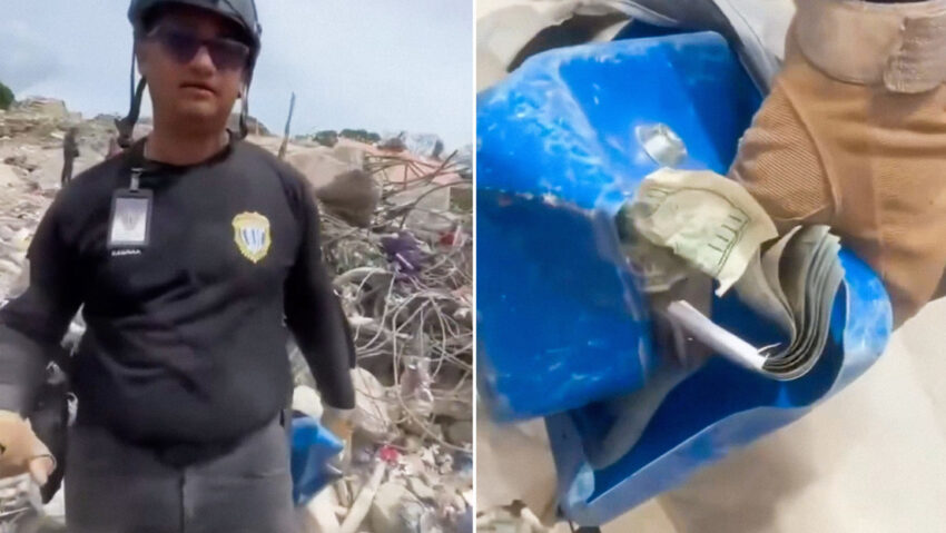 Detienen en Venezuela al policía del video viral que intentó robarse dólares entre los escombros