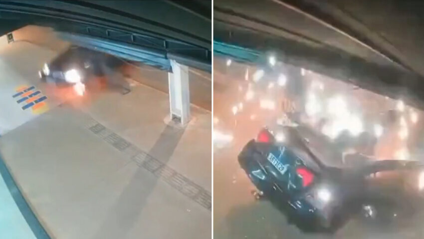 Brutal impacto de un coche contra un poste en Brasil