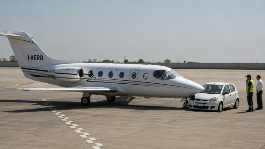 Un jet privado choca contra un vehículo en la pista de un aeropuerto en Italia